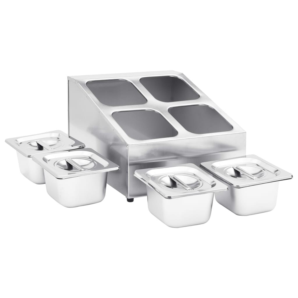 Gastronorm Container Holder with 4 GN 1/6 Pan Stainless Steel